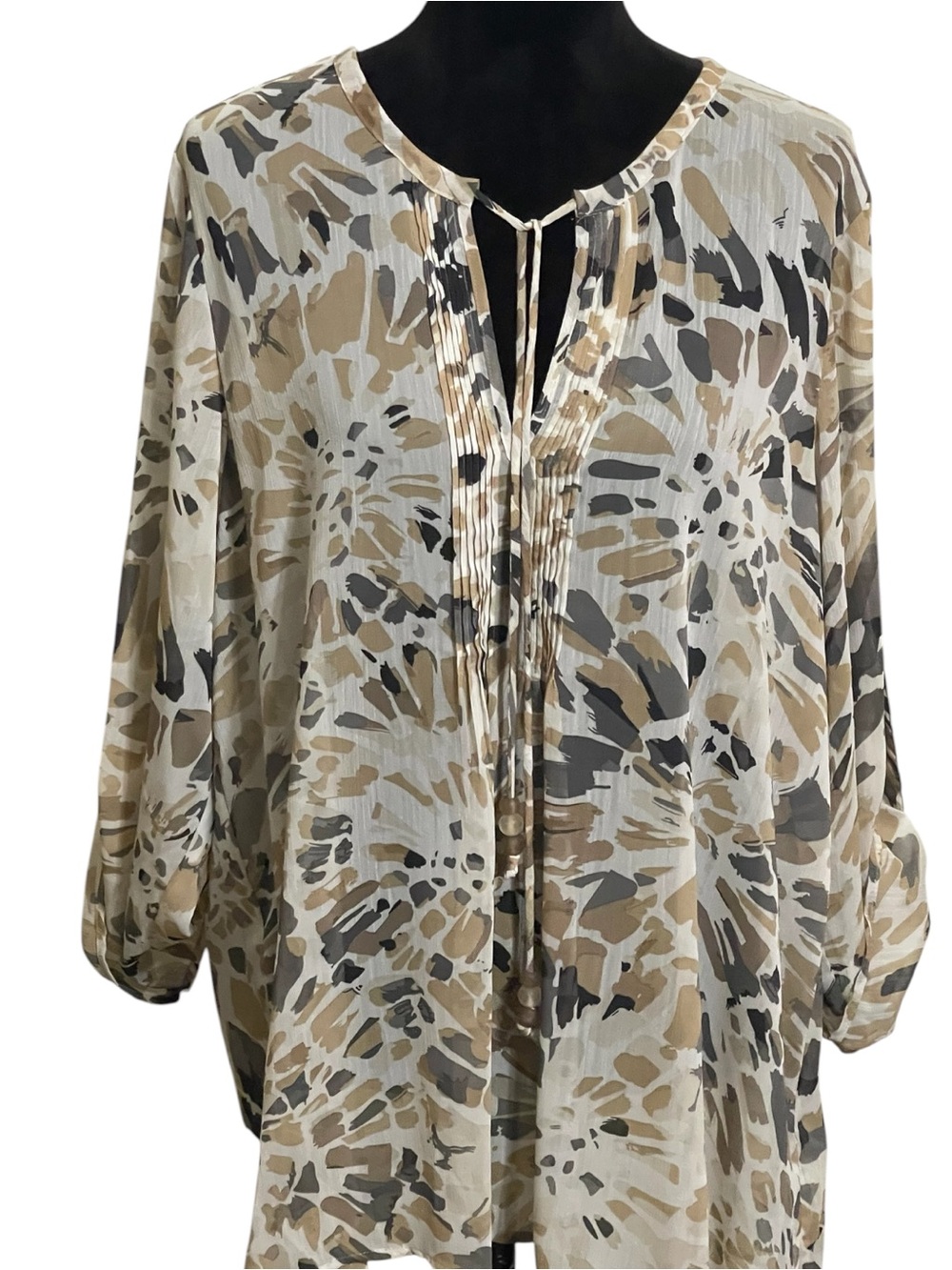 SUSAN GRAVER BOHEMIAN EARTHY PRINT TUNIC TOP SZ LG